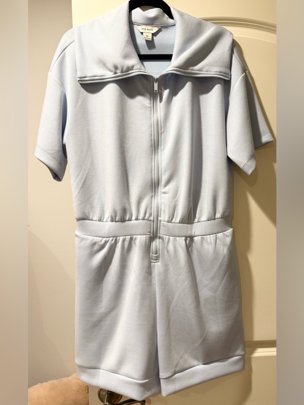 NWOT Light Blue Short Sleeve Zip-Front Romper
